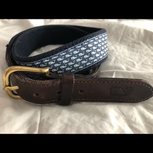 Vineyard Vines Leather Canvas Belt - Blue Whales